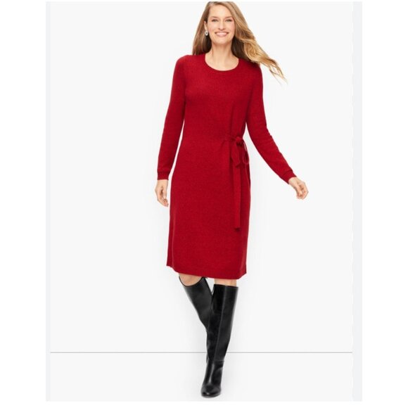 Talbots Side Tie Shimmer Shift Dress Dress Womens Large Red Sweater Long Sleeve - Picture 1 of 4
